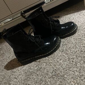 Dr. Martens Black Leather Boots with Yellow Accents